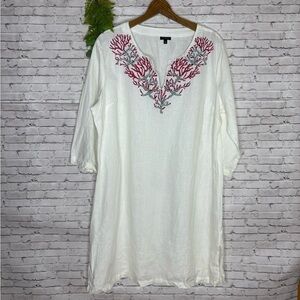 Talbots Beaded Coral White Kafta Tunic